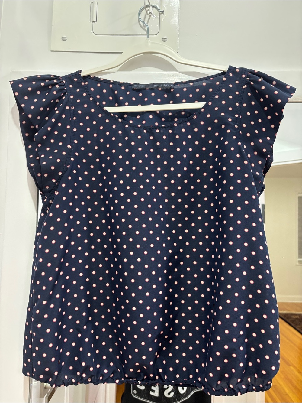 Zara Polka Dot Flutter Sleeve Top Size M